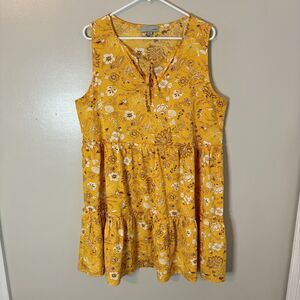 Luukse Womens Sleeveless Dress Yellow White Floral Mini Tiered Ruffle Sz…